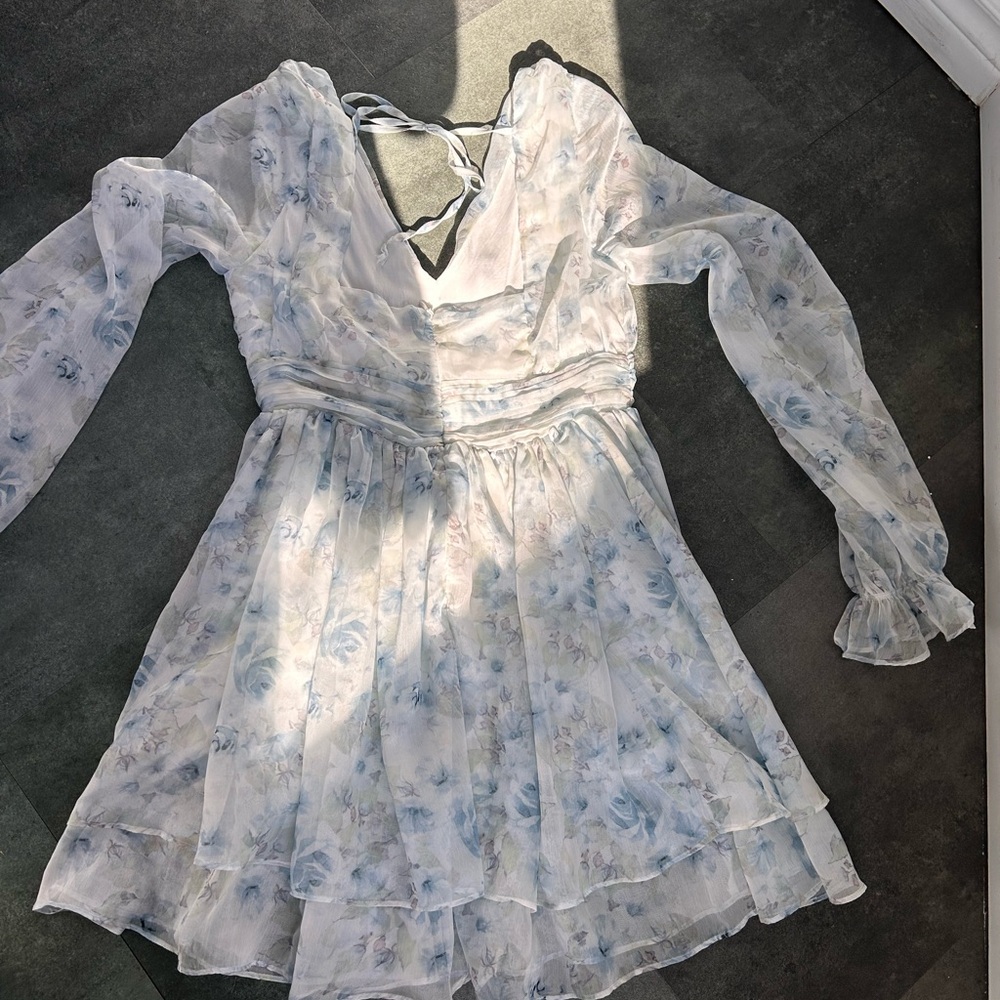 Miami Long Sleeve Floral Dress in Blue and White